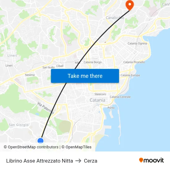 Librino Asse Attrezzato Nitta to Cerza map