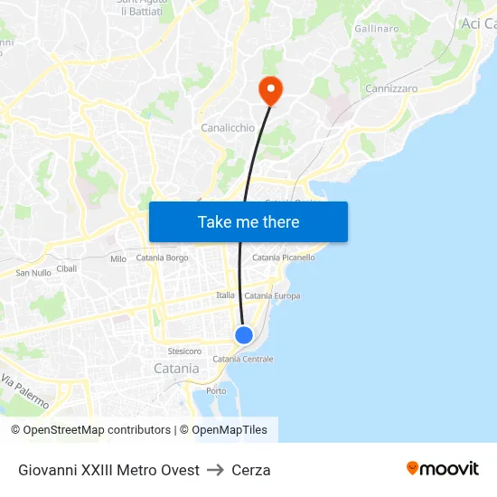 Giovanni XXIII Metro Ovest to Cerza map