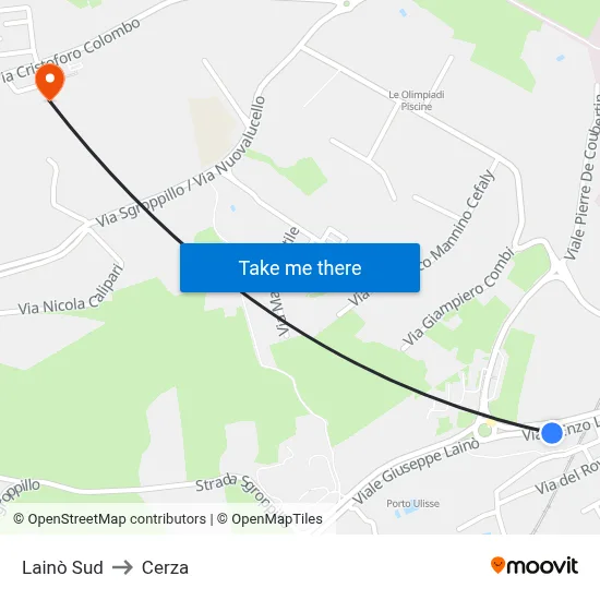 Lainò Sud to Cerza map