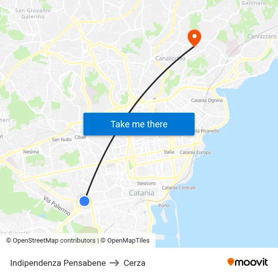 Independence Pensabene to Cerza map