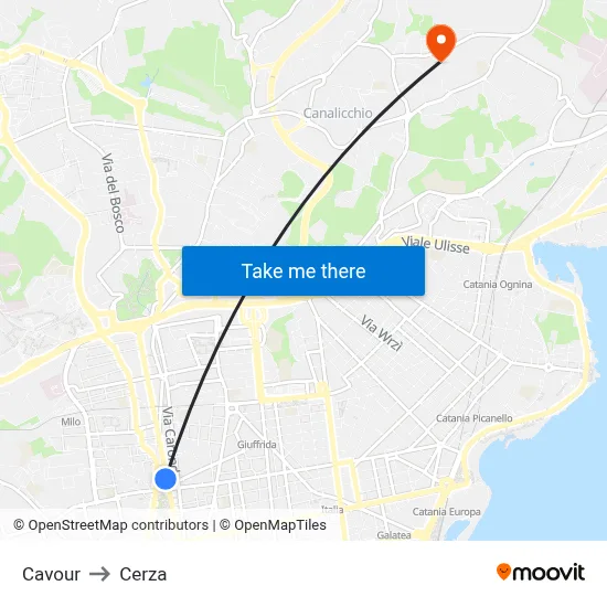 Cavour to Cerza map