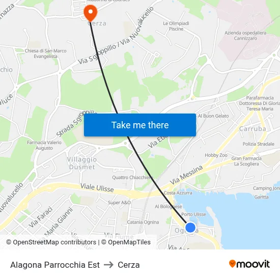 Alagona Parrocchia Est to Cerza map