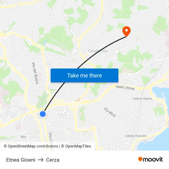 Etnea Gioeni to Cerza map