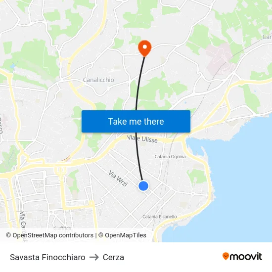 Savasta Finocchiaro to Cerza map