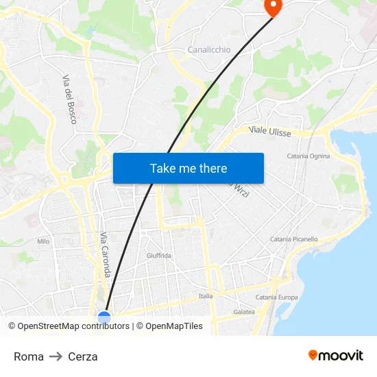 Roma to Cerza map
