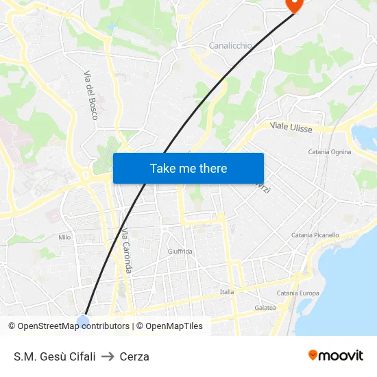 S.M. Gesù Cifali to Cerza map