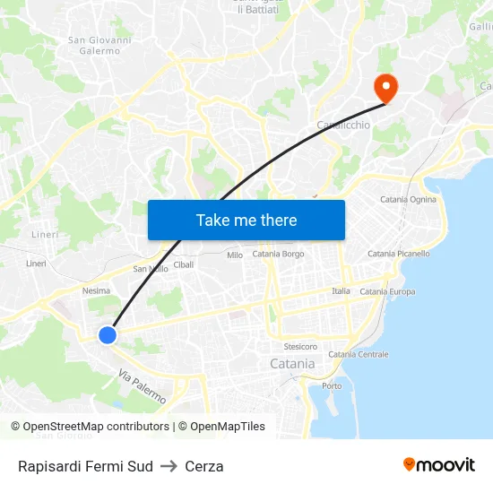 Rapisardi Fermi Sud to Cerza map