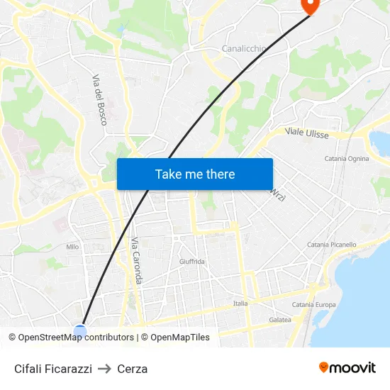 Cifali Ficarazzi to Cerza map