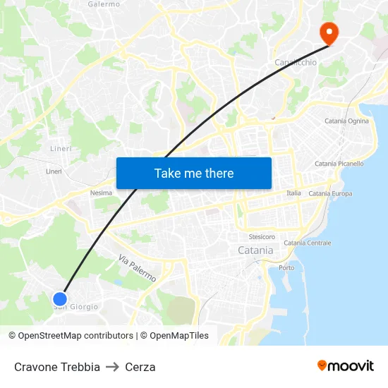 Cravone Trebbia to Cerza map