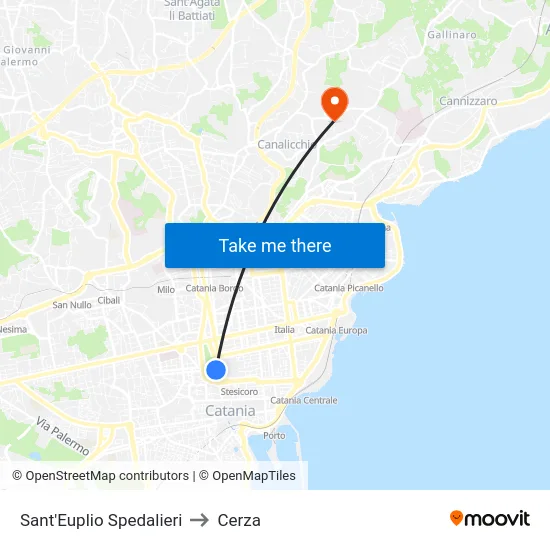 Sant'Euplio Spedalieri to Cerza map