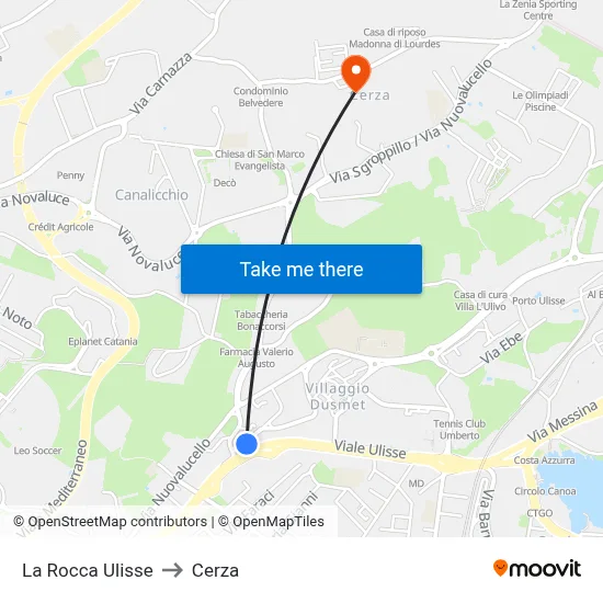 La Rocca Ulisse to Cerza map