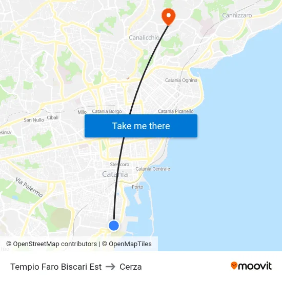Tempio Faro Biscari Est to Cerza map