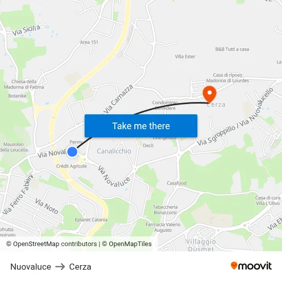 Nuovaluce to Cerza map