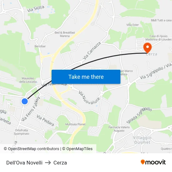Dell'Ova Novelli to Cerza map