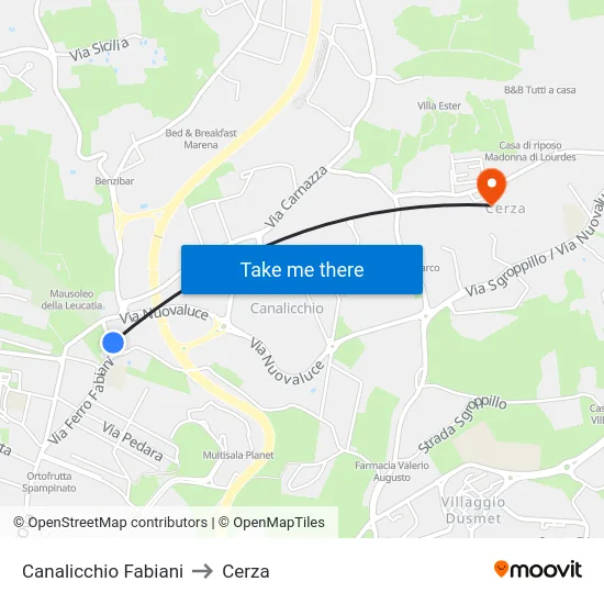 Canalicchio Fabiani to Cerza map