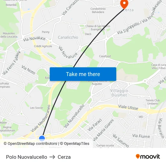 Nuovalucello Hub to Cerza map