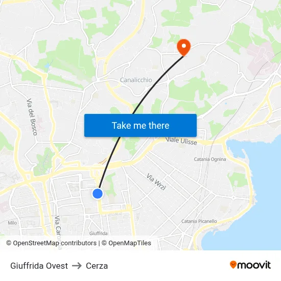 Giuffrida Ovest to Cerza map