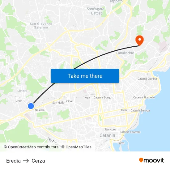 Eredia to Cerza map