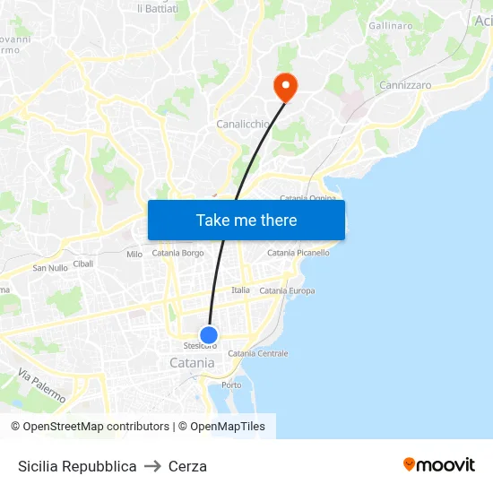 Sicilia Repubblica to Cerza map