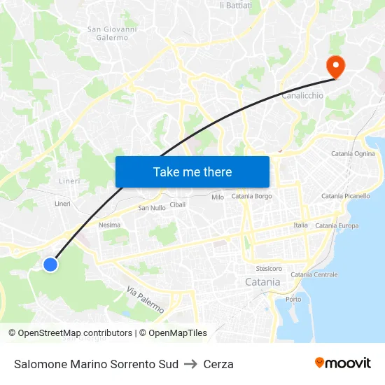 Salomone Marino Sorrento Sud to Cerza map