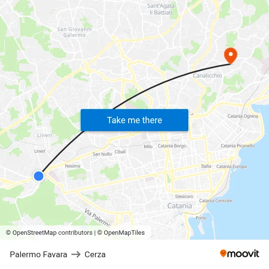 Palermo Favara to Cerza map