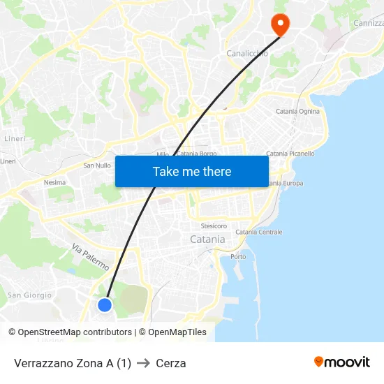 Verrazzano Zona A (1) to Cerza map