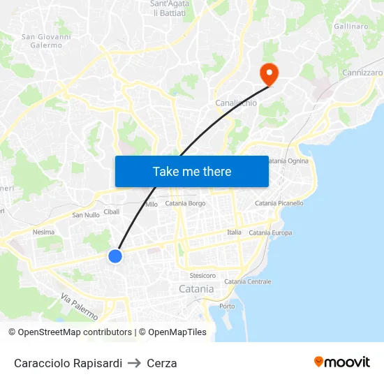 Caracciolo Rapisardi to Cerza map