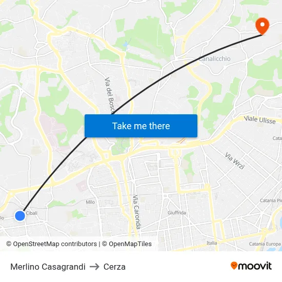 Merlino Casagrandi to Cerza map