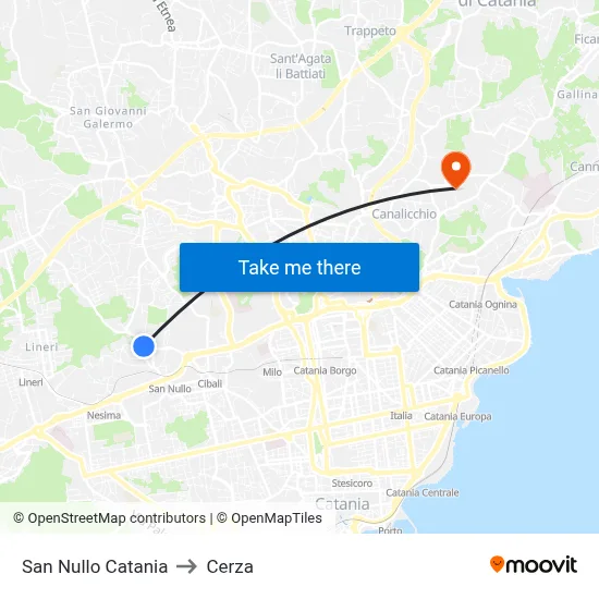 San Nullo Catania to Cerza map