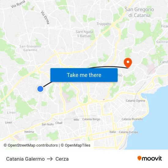 Catania Galermo to Cerza map
