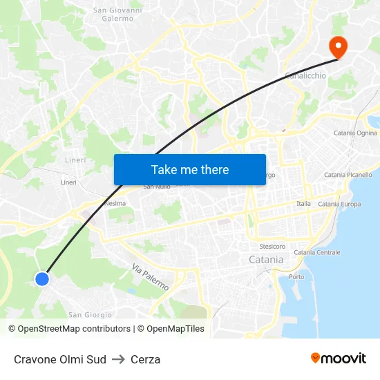 Cravone Olmi Sud to Cerza map