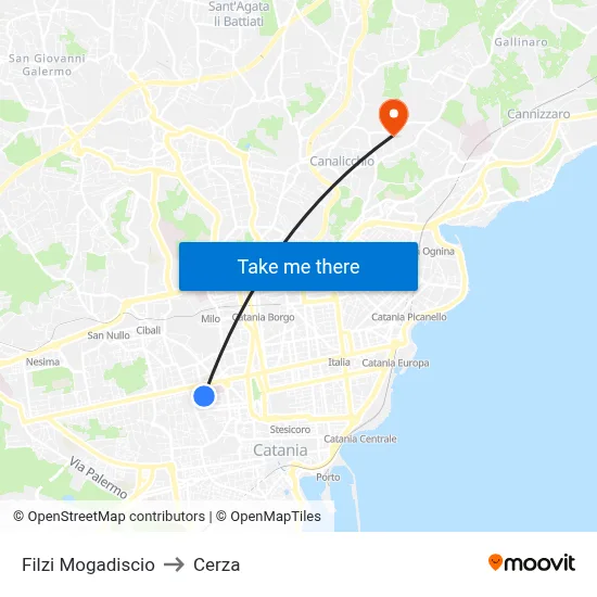 Filzi Mogadiscio to Cerza map