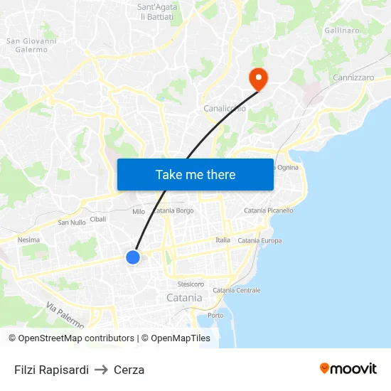 Filzi Rapisardi to Cerza map