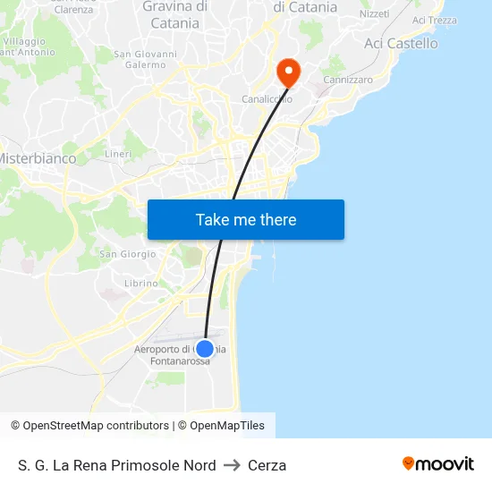 S. G. La Rena Primosole Nord to Cerza map