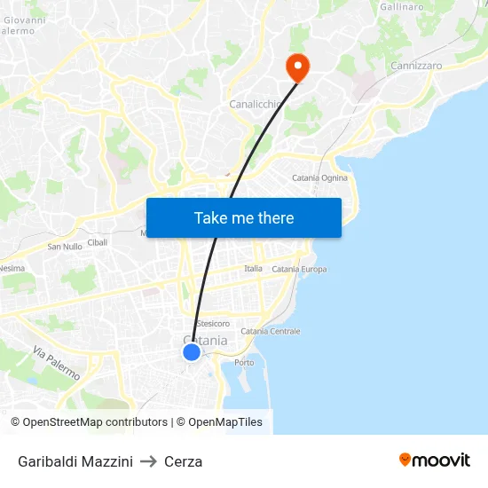 Garibaldi Mazzini to Cerza map