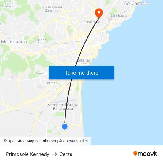 Primosole Kennedy to Cerza map