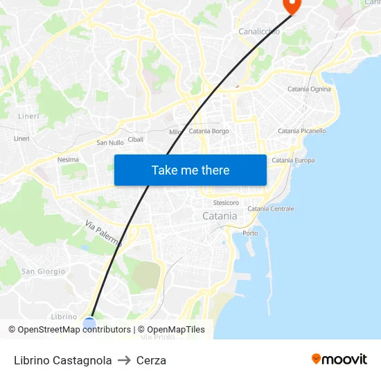 Librino Castagnola to Cerza map