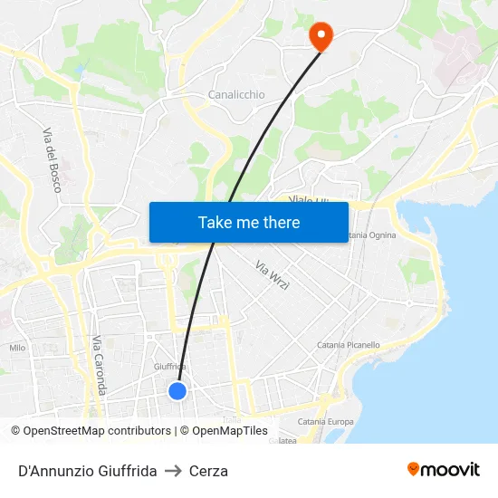 D'Annunzio Giuffrida to Cerza map