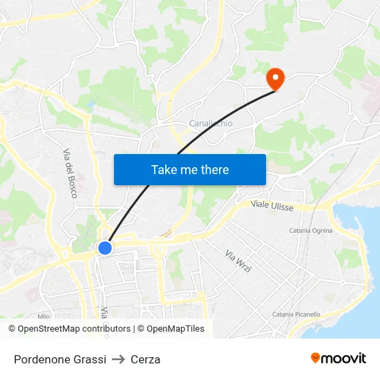 Pordenone Grassi to Cerza map