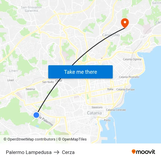 Palermo Lampedusa to Cerza map
