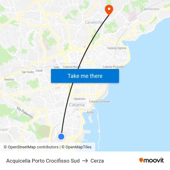 Acquicella Porto Crocifisso Sud to Cerza map
