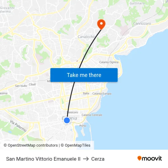 San Martino Vittorio Emanuele II to Cerza map