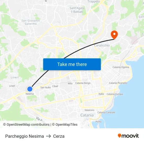 Parcheggio Nesima to Cerza map