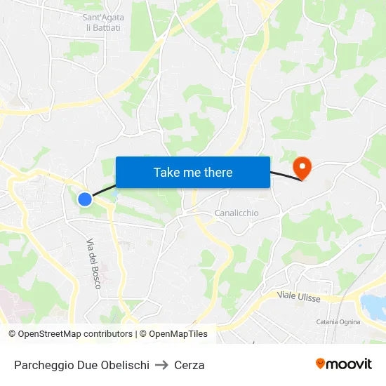 Parcheggio Due Obelischi to Cerza map