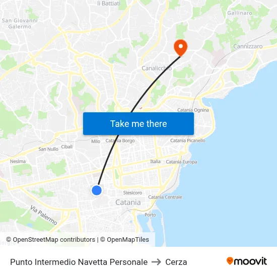 Punto Intermedio Navetta Personale to Cerza map