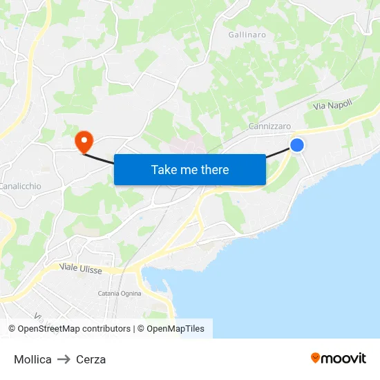 Mollica to Cerza map