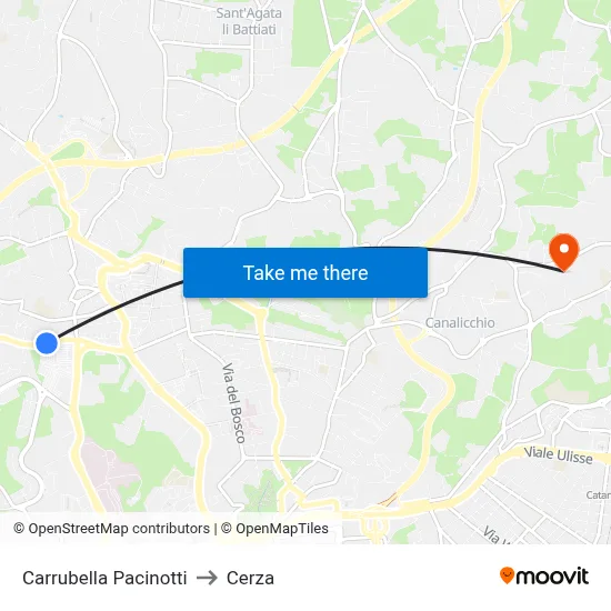 Carrubella Pacinotti to Cerza map