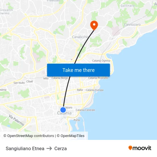 Sangiuliano Etnea to Cerza map