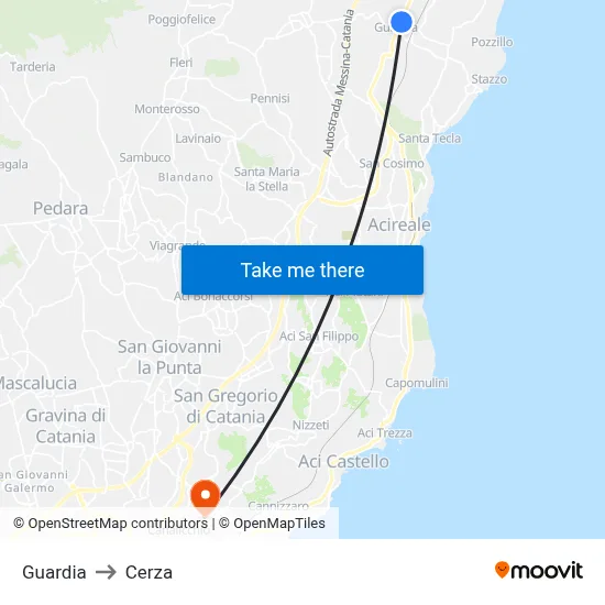 Guardia to Cerza map