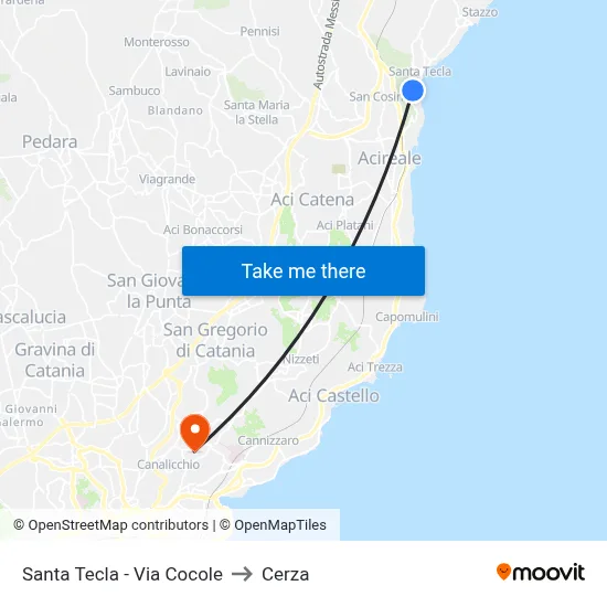 Santa Tecla - Via Cocole to Cerza map